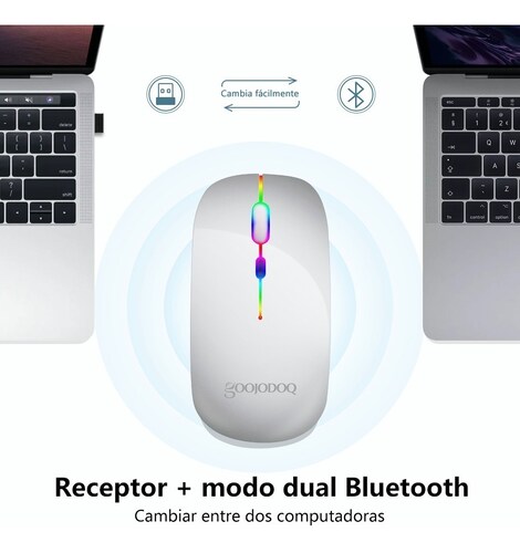 Ratón Inalámbrico 2.4g Bluetooth Recargable Portátil Mouse plateado