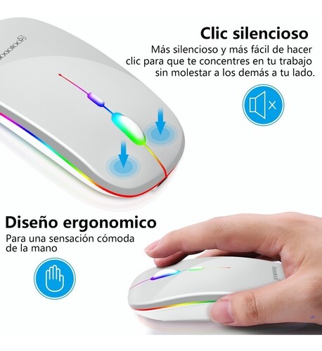 Ratón Inalámbrico 2.4g Bluetooth Recargable Portátil Mouse plateado