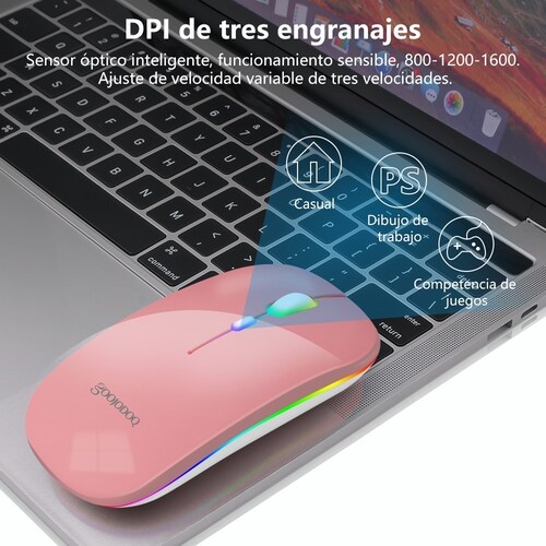 Ratón Inalámbrico 2.4g Bluetooth Recargable Portátil Mouse rosa