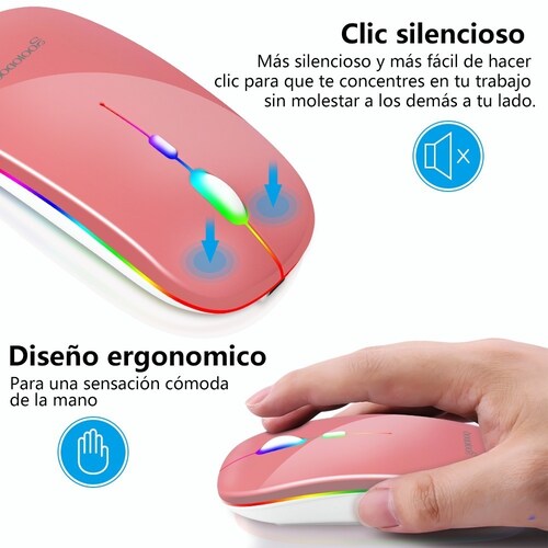 Ratón Inalámbrico 2.4g Bluetooth Recargable Portátil Mouse rosa