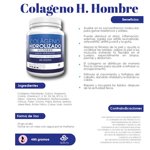 Colageno Hidrolizado Hombre NaTerra 480gm