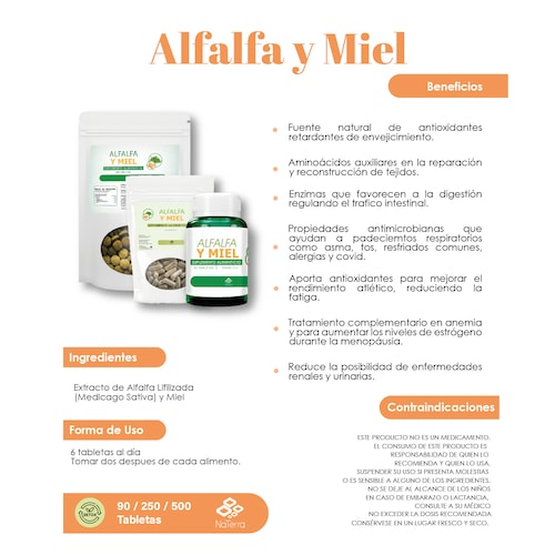 Alfalfa y Miel NaTerra 250 Tabletas