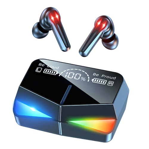 Audífonos Bluetooth M28 con luz LED y estuche de carga