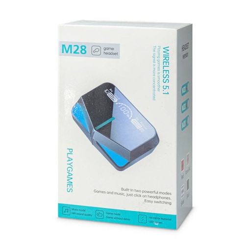 Audífonos Bluetooth M28 con luz LED y estuche de carga