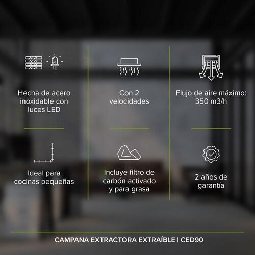 Campana Extractora Deslizable 90 CM Oculta Avera CED90 