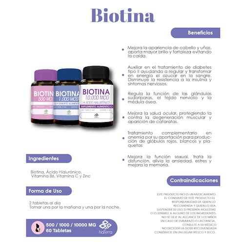 Biotina 500 NaTerra 60 Tabletas