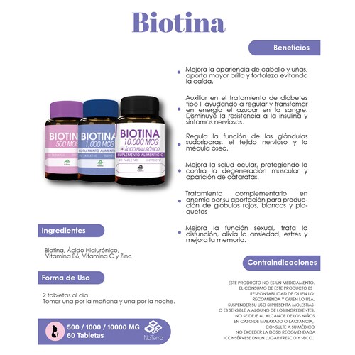 Biotina 1,000 NaTerra 60 Tabletas