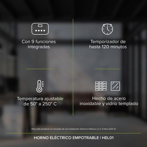Horno Eléctrico 67 L Empotrable 9 Funciones Avera HEL01