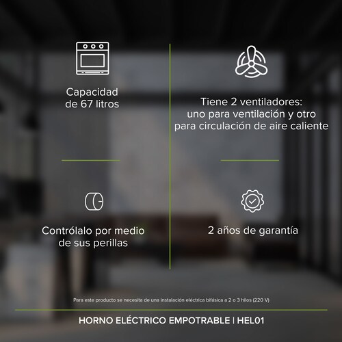 Horno Eléctrico 67 L Empotrable 9 Funciones Avera HEL01