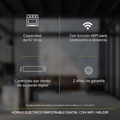  Horno Eléctrico 67 L Empotrable Digital WiFi Avera HEL03P