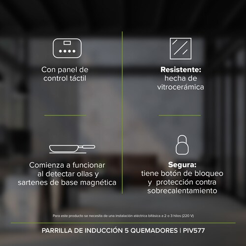 Parrilla Inducción 5 Zonas 76 CM Vidrio Tem Avera PIV577