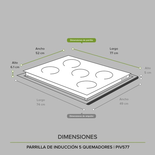 Parrilla Inducción 5 Zonas 76 CM Vidrio Tem Avera PIV577