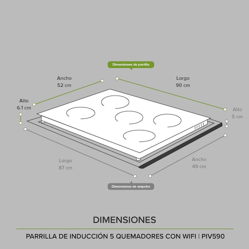 Parrilla Inducción 5 Zonas 90 CM Vidrio Tem WiFi Avera PIV590