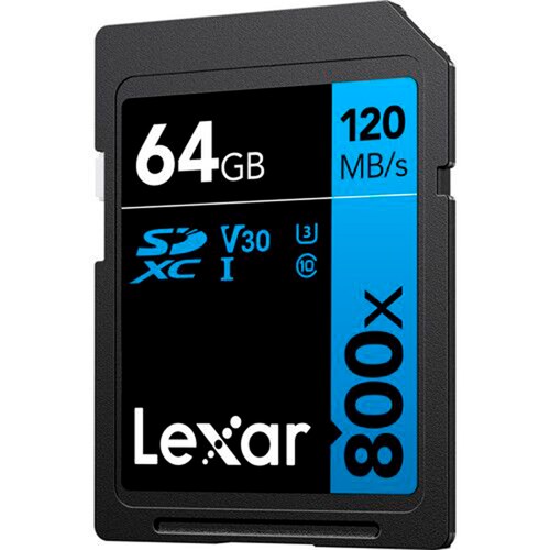 Tarjeta de Memoria Lexar 64GB 800X U3 SDXC/UHS-I Clase 10 120MB/S