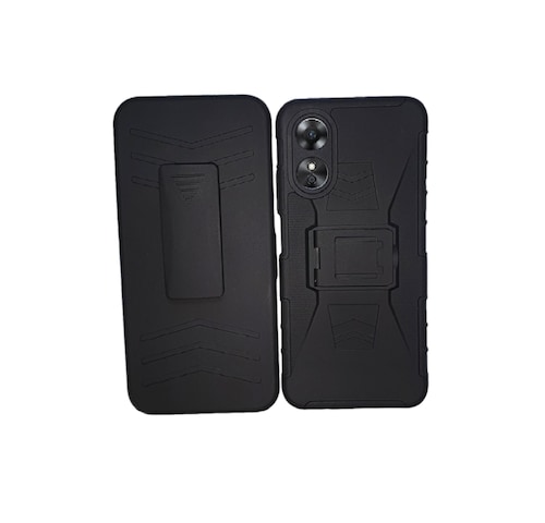 Funda Protector Uso Rudo con Clip más Mica de Cristal Gratis para OPPO A57 Color Negro