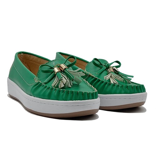 EVAG Zapato Mocasín 936 Verde Esmeralda Moño Mujer Casual Confort 