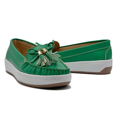 EVAG Zapato Mocasín 936 Verde Esmeralda Moño Mujer Casual Confort 