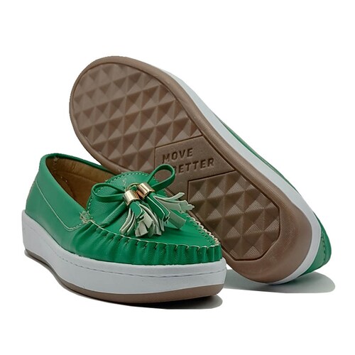 EVAG Zapato Mocasín 936 Verde Esmeralda Moño Mujer Casual Confort 