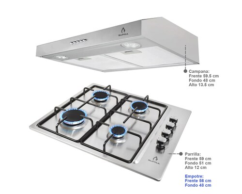 Combo Dolce De Supra Parrilla 4 Quemadores Y Campana Básica 60 Cm