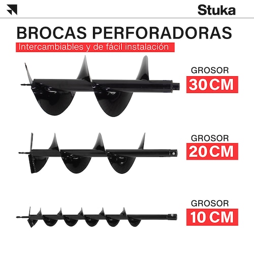 Excavadora De Postes Stuka Motor de 2 Tiempos 52 cc, Taladro 1500 W, Ahoyadora Manual a Gasolina