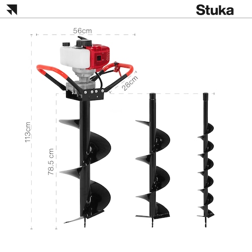 Excavadora De Postes Stuka Motor de 2 Tiempos 52 cc, Taladro 1500 W, Ahoyadora Manual a Gasolina