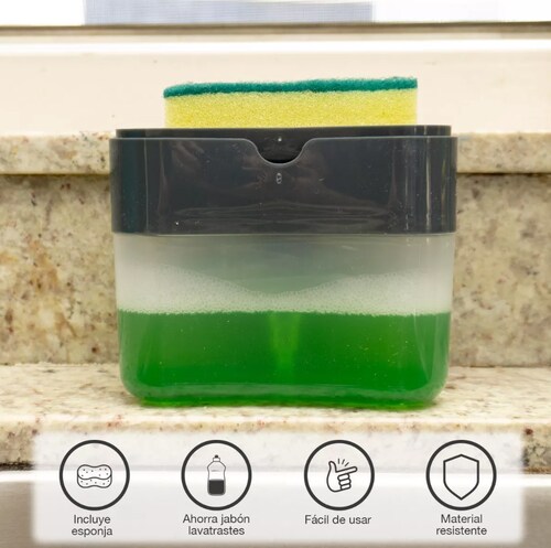 Dispensador De Jabon 2 En 1 Para Fibra Esponja Lava Trastes