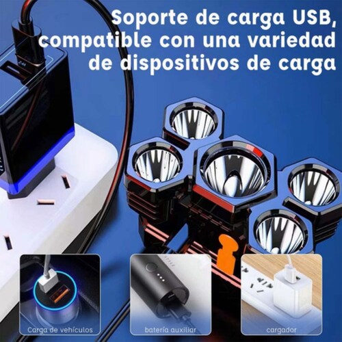 2pcs Lámpara Cabeza Recargable Usb 5 Led Lampara Minera azul