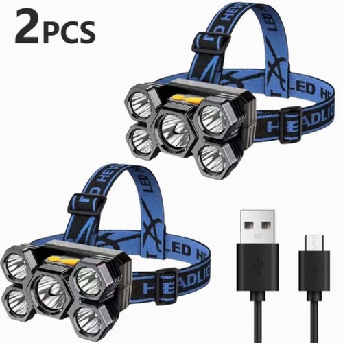 2pcs Lámpara Cabeza Recargable Usb 5 Led Lampara Minera azul