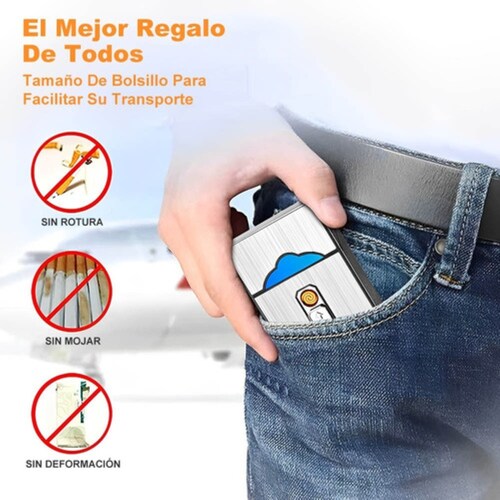 Cigarrera Con Encendedor Electrónico Usb Arco 2 Es 1 color PLATA