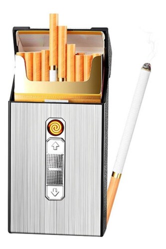 Cigarrera Con Encendedor Electrónico Usb Arco 2 Es 1 color PLATA