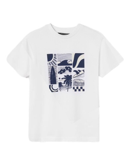2 Playeras Algodón P Chico Marca Nukutavake Mayoral color Azufre-Blanco