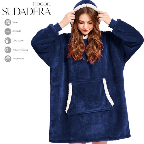 Sudadera Cobija Color Azul Hoodie Con Capucha Afelpada Calientita