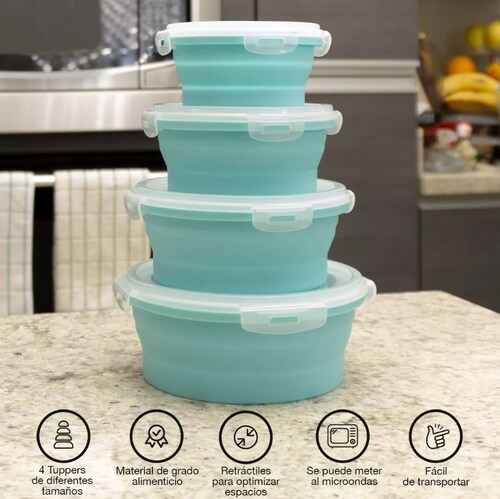 Contenedores Toppers Recipientes Expandible Retractil Kit 4