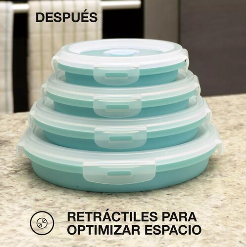 Contenedores Toppers Recipientes Expandible Retractil Kit 4