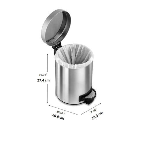 Bote de Basura con Pedal Chico 5 L, Acero Inoxidable. Plata. Elegante