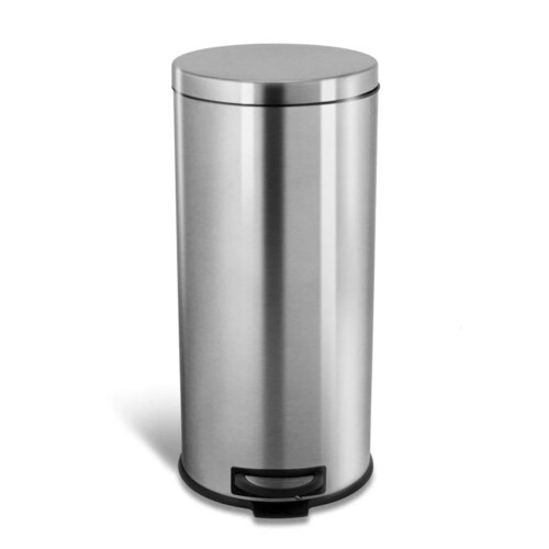 Bote de Basura con Pedal Grande 30 L, Acero Inoxidable. Plata. Elegante