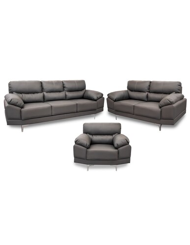 Sala de Piel Genuina Sofa,Love y Sillón Lisboa Color Gris Oxford - ConfortoPiel