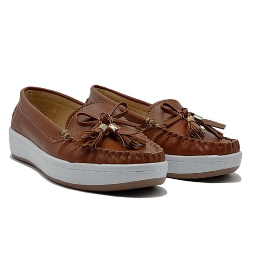 Rina Zapato Mocasín 936 Café Tan Moño Mujer Casual Confort