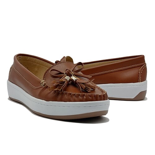 Rina Zapato Mocasín 936 Café Tan Moño Mujer Casual Confort