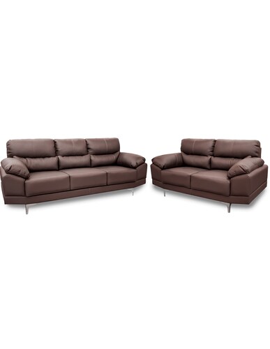 Sala de Piel Genuina Sofa y Love Seat  Lisboa Color Chocolate - ConfortoPiel.