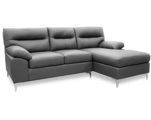 Sala de Piel Genuina Esquinera Derecha Sofa y Cheise Isabela Color Gris Oxford - ConfortoPiel.