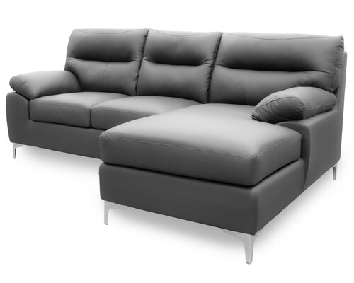 Sala de Piel Genuina Esquinera Derecha Sofa y Cheise Isabela Color Gris Oxford - ConfortoPiel.