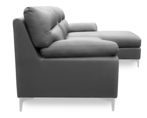 Sala de Piel Genuina Esquinera Derecha Sofa y Cheise Isabela Color Gris Oxford - ConfortoPiel.