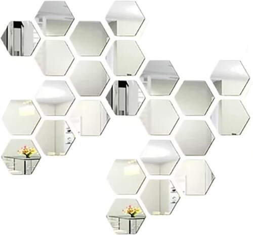 24 pz Adhesivo De Pared Decorativo 3d Acabado Espejo Plata DIY