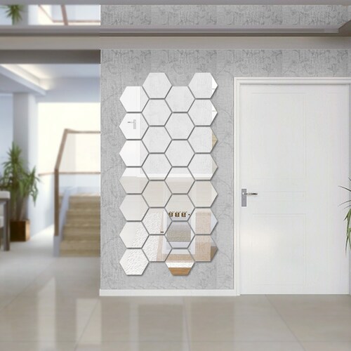 24 pz Adhesivo De Pared Decorativo 3d Acabado Espejo Plata DIY