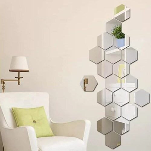 24 pz Adhesivo De Pared Decorativo 3d Acabado Espejo Plata DIY