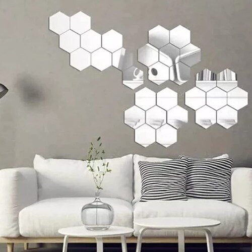 24 pz Adhesivo De Pared Decorativo 3d Acabado Espejo Plata DIY