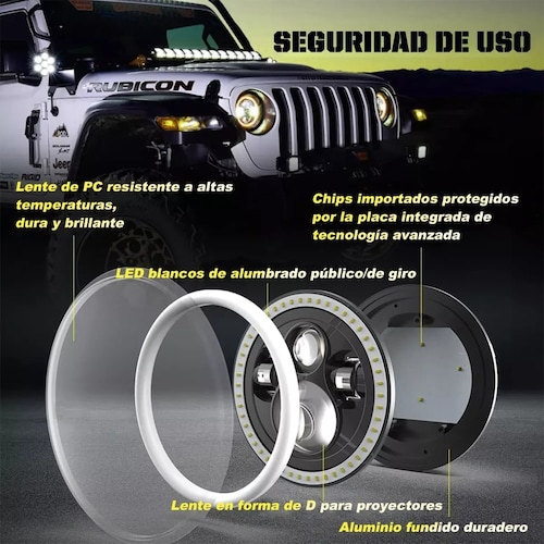 Par 7'' Faros H4 Led Ojo De Ángel Para Wrangler Jeep Vocho