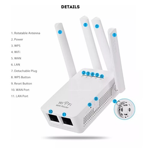 Amplificador Wifi Extensor Rango Repetidor Señal De 4 Antena