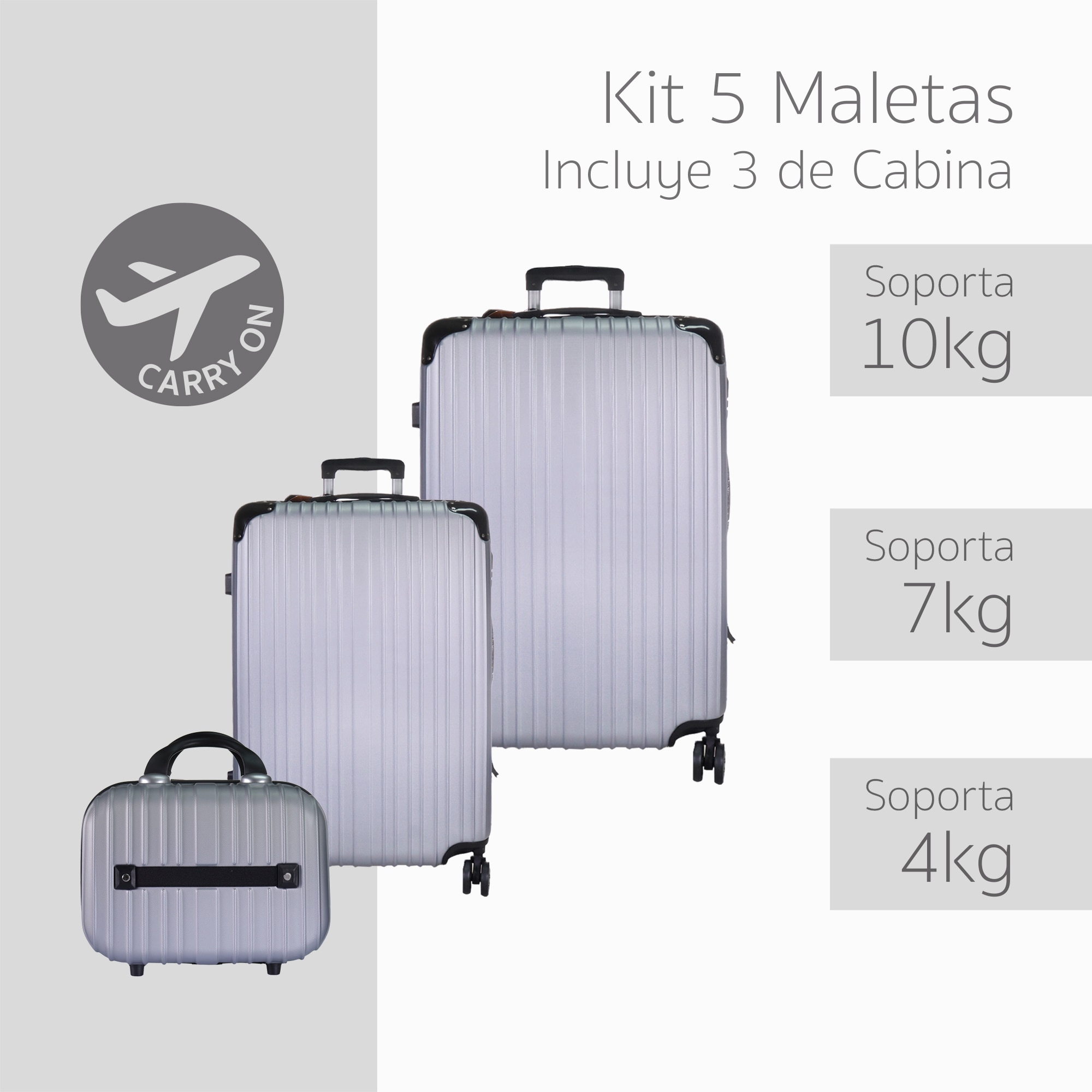 Set Maletas de Viaje R gidas con Ruedas 360 Equipaje de Mano color